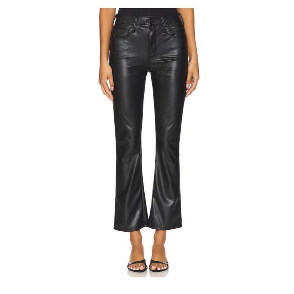 NWT Mother The Insider Flood black  faux leather pants 26 Wax On Wax Off Soft